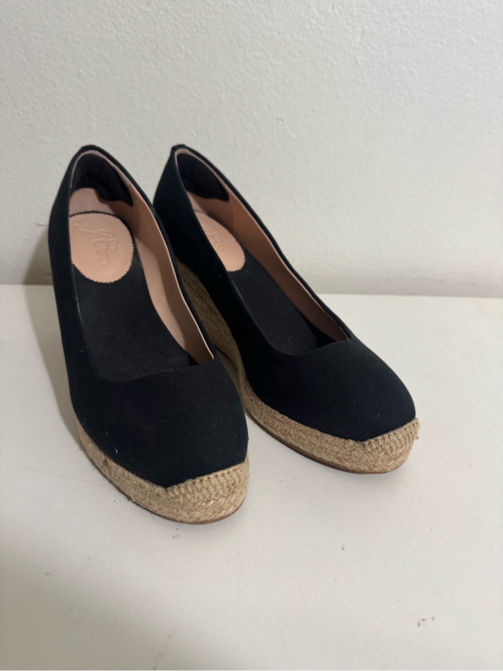 J.Crew Espadrilles Black Canvas Wedge Heels Slip On Size 9